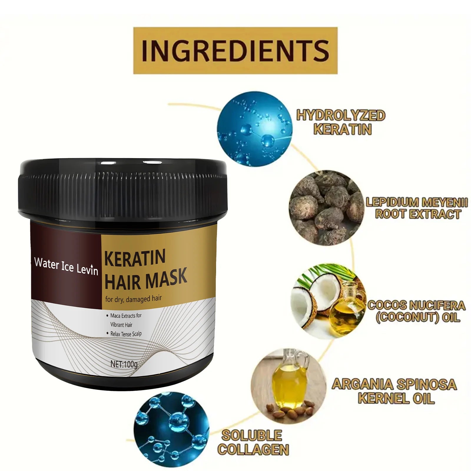 Keratin Hair Mask 100g Repair Treatment for Damaged Frizzy Hair