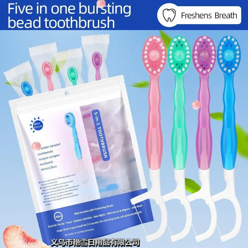 Portable Disposable Toothbrush with Toothpaste Beads Travel Dental Set