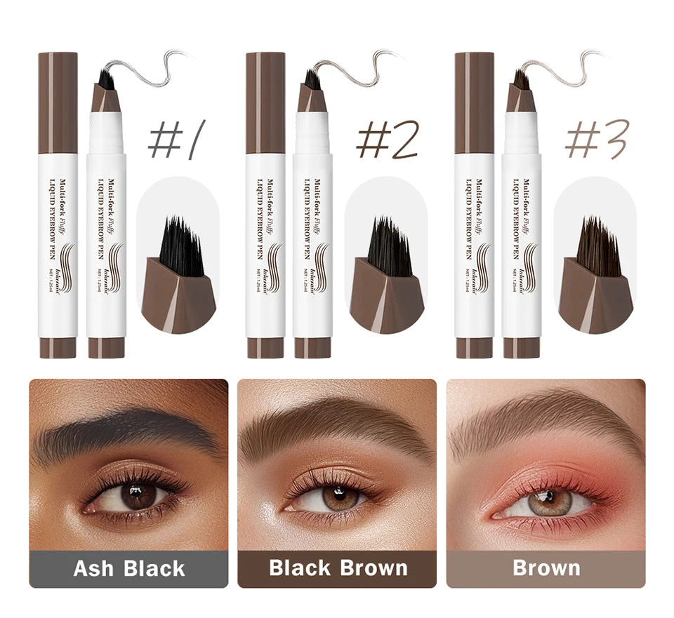 Waterproof Multi-Fork Liquid Eyebrow Pen for Natural Brows