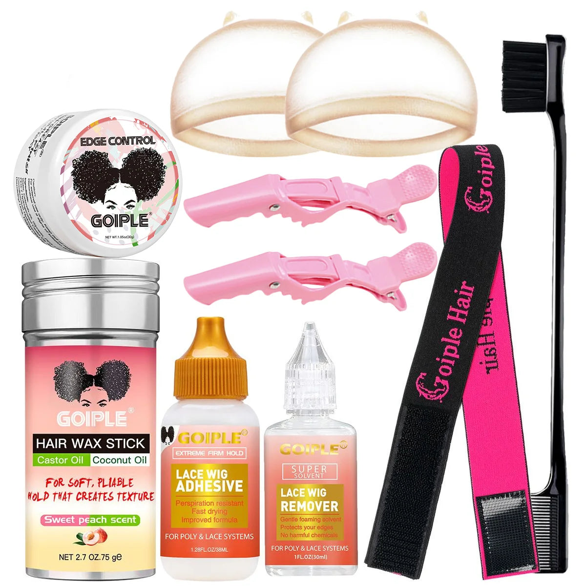 Goiple 7pcs Wig Installation Kit Lace Glue Remover and Hair Wax Stick - 29