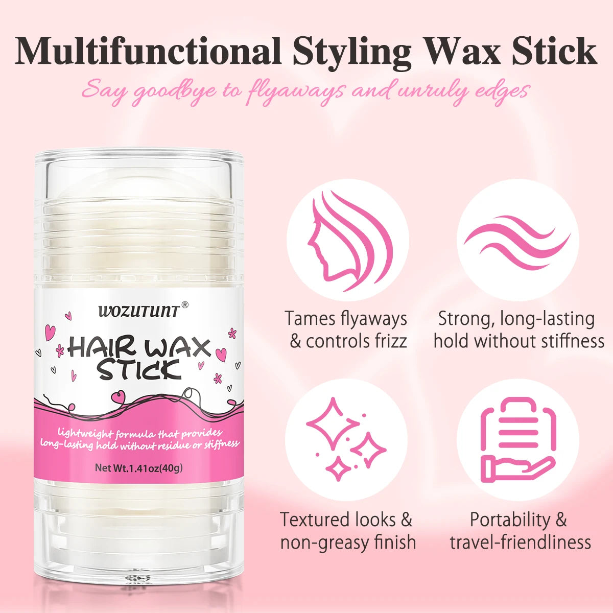 Hair Styling Wax Stick for Smoothing Frizzy Hair and Flyaways 40g