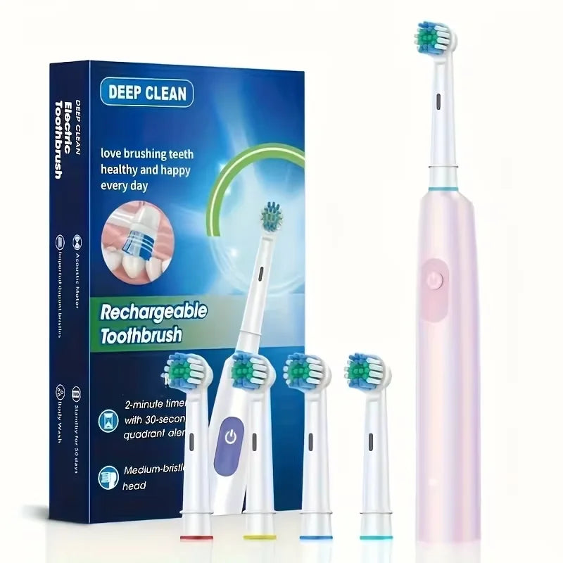Rechargeable Rotating Electric Toothbrush with 4 Replacement Heads