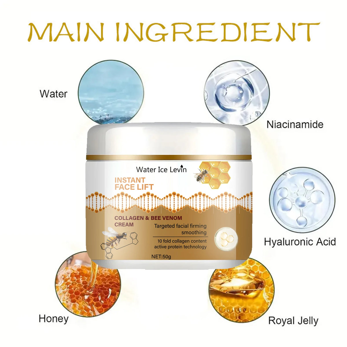 Water Ice Levin Collagen Bee Venom Face Lift Cream Firming Moisturizer