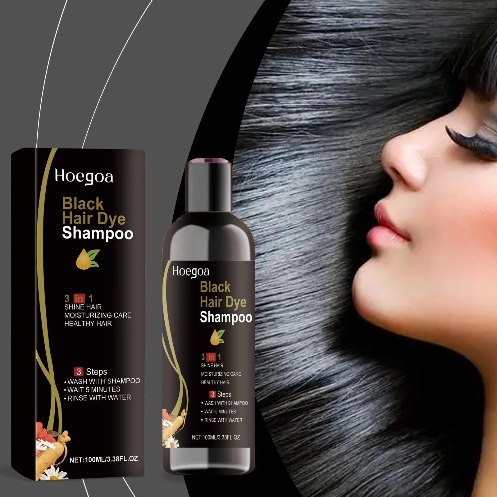 Hoegoa Black Hair Dye Shampoo 100ml Moisturizing Formula