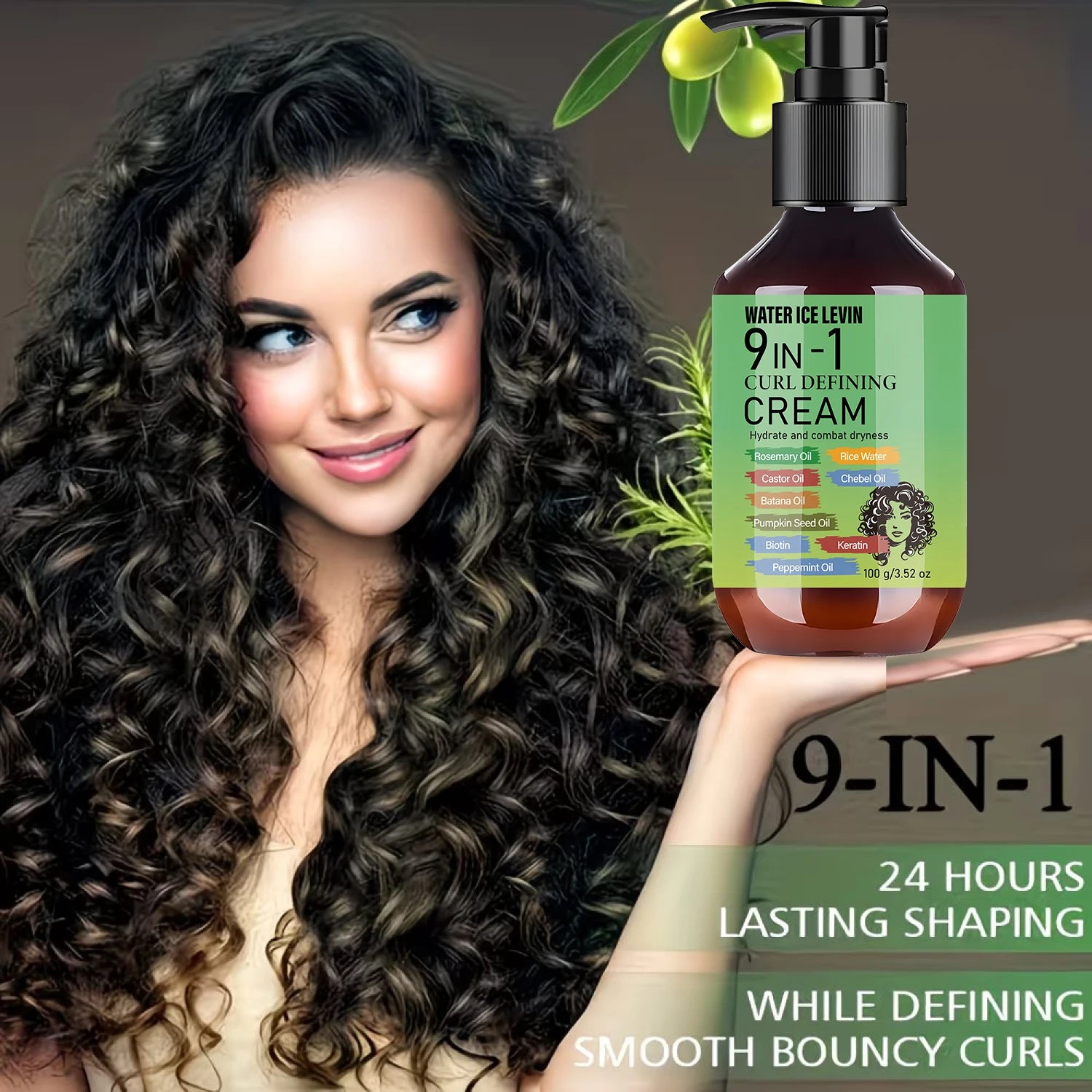 9-in-1 Curl Defining Hair Cream with Rosemary Castor Oil Biotin Keratin