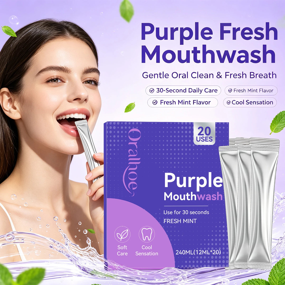 Portable Purple Mouthwash Sachets for Fresh Breath