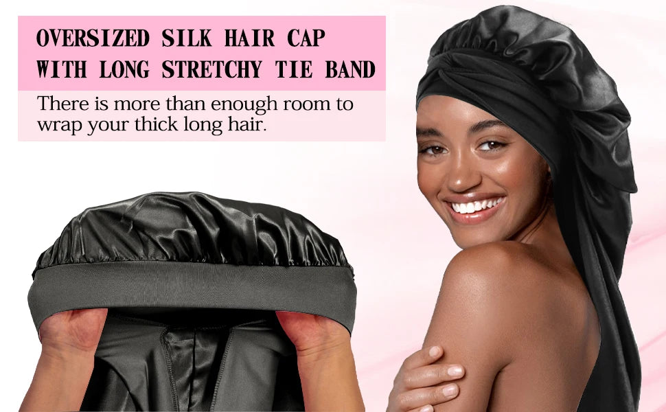 Extra Large Silk Satin Sleep Bonnet with Elastic Hair Band