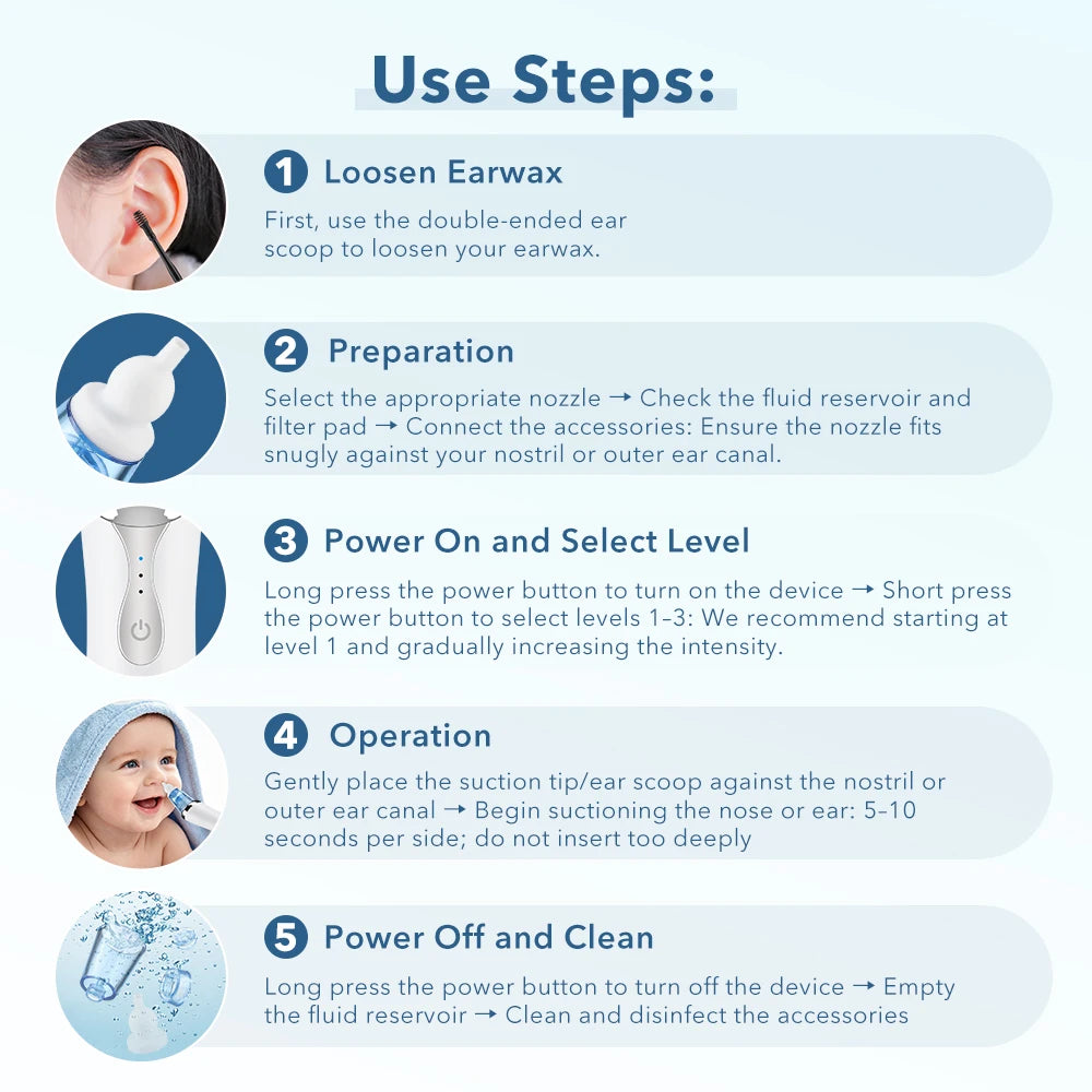 Electric Baby Nasal Aspirator and Ear Wax Removal Kit - 15
