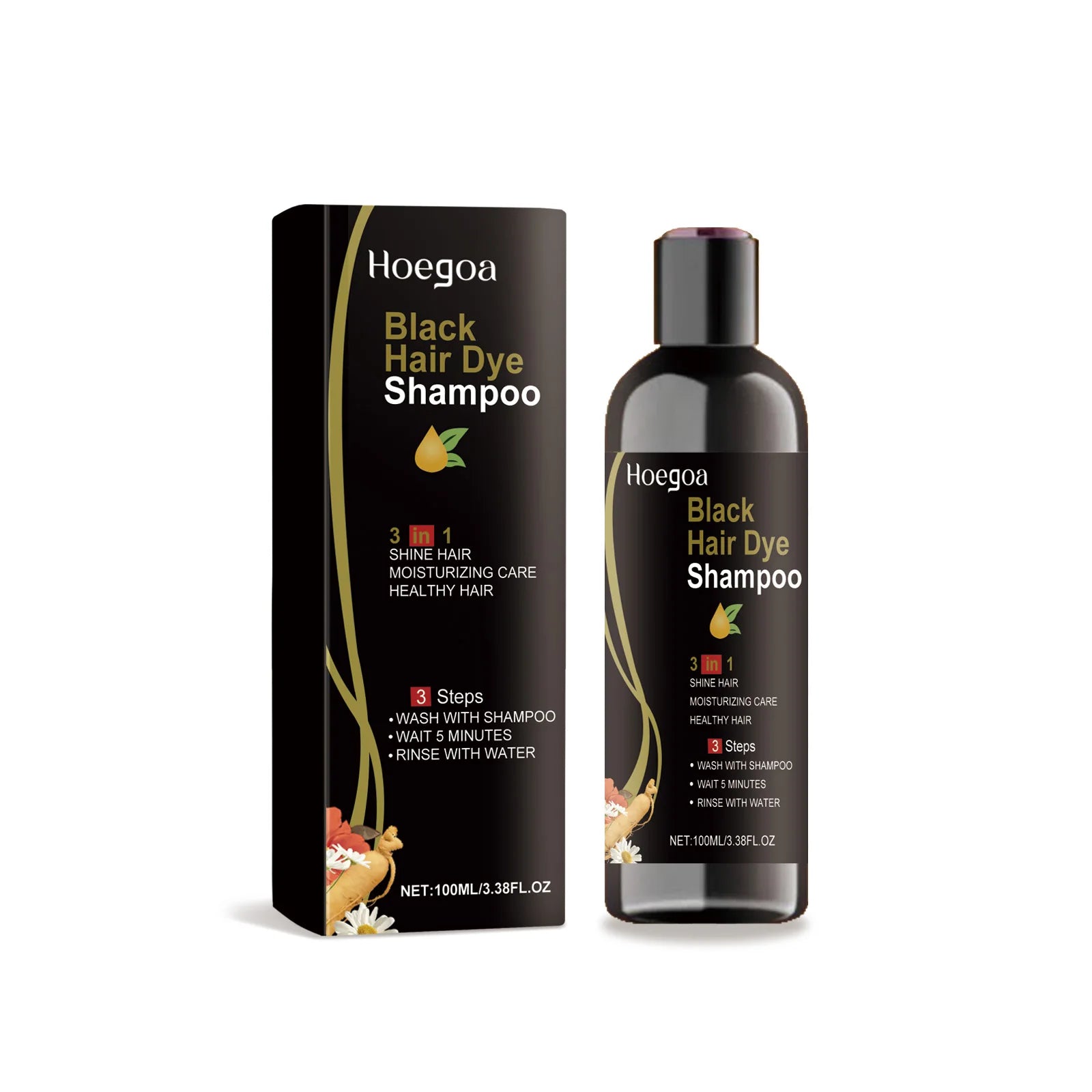 Hoegoa Black Hair Dye Shampoo 100ml Moisturizing Formula