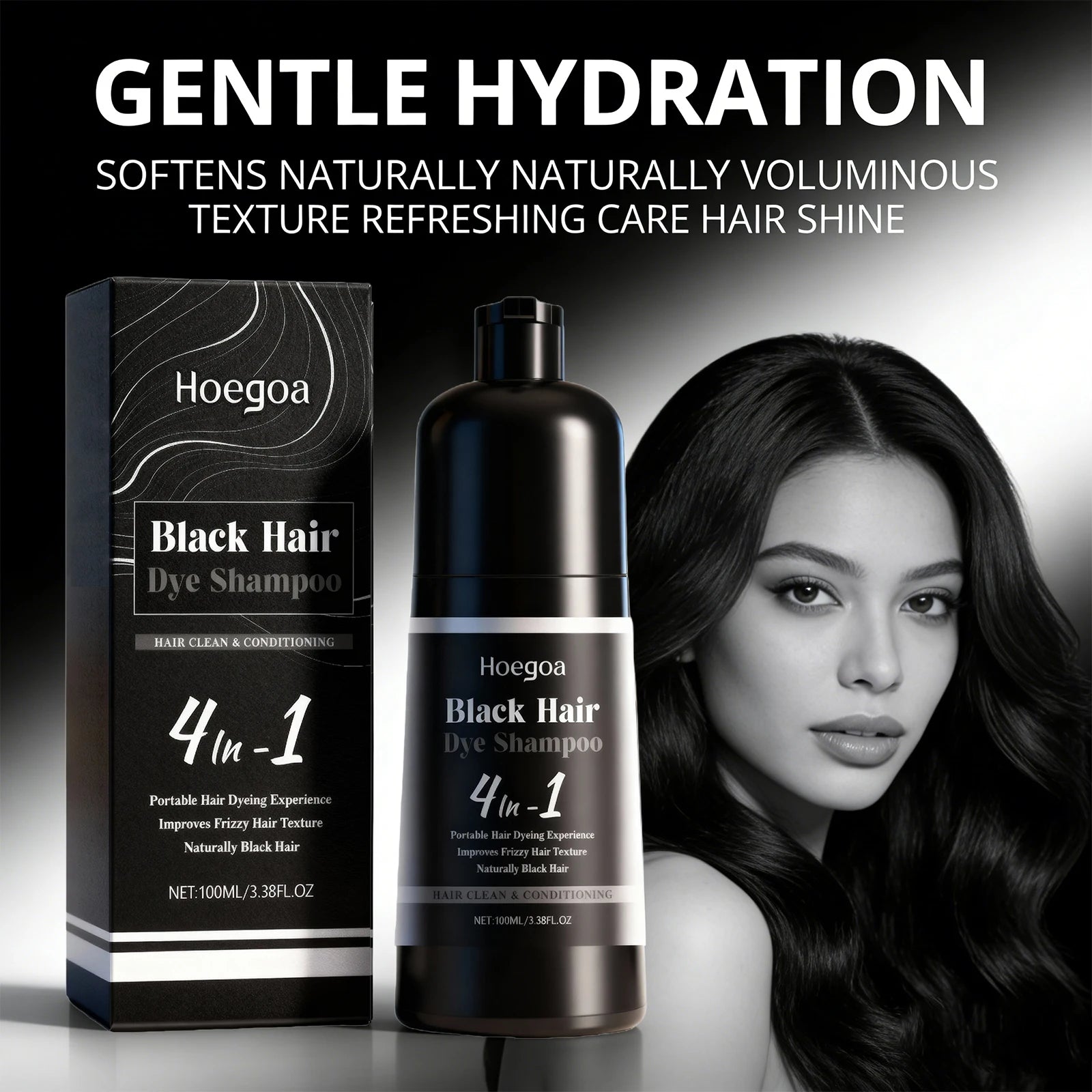 4-in-1 Black Hair Dye Shampoo for Gray Coverage - 1