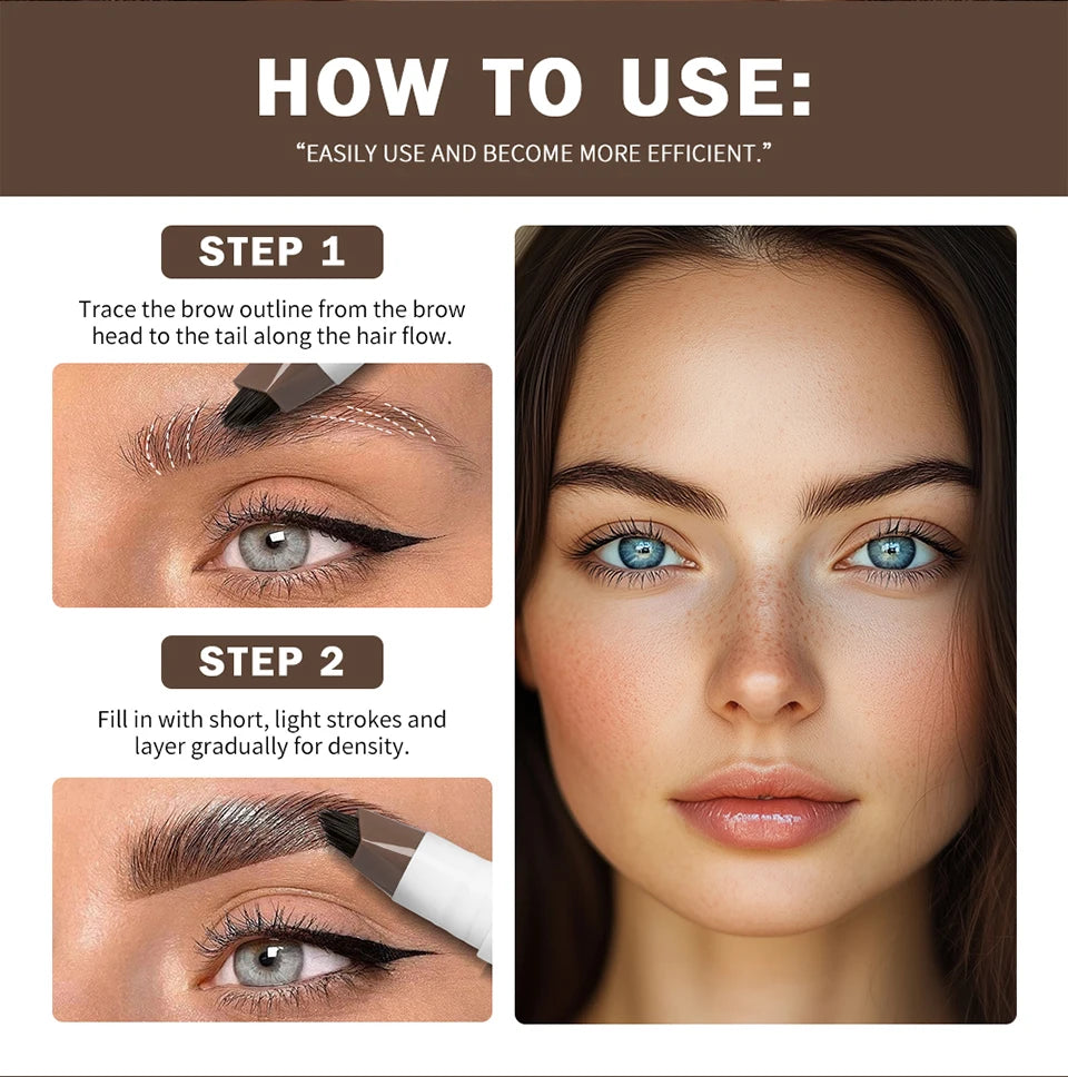 Waterproof Multi-Fork Liquid Eyebrow Pen for Natural Brows