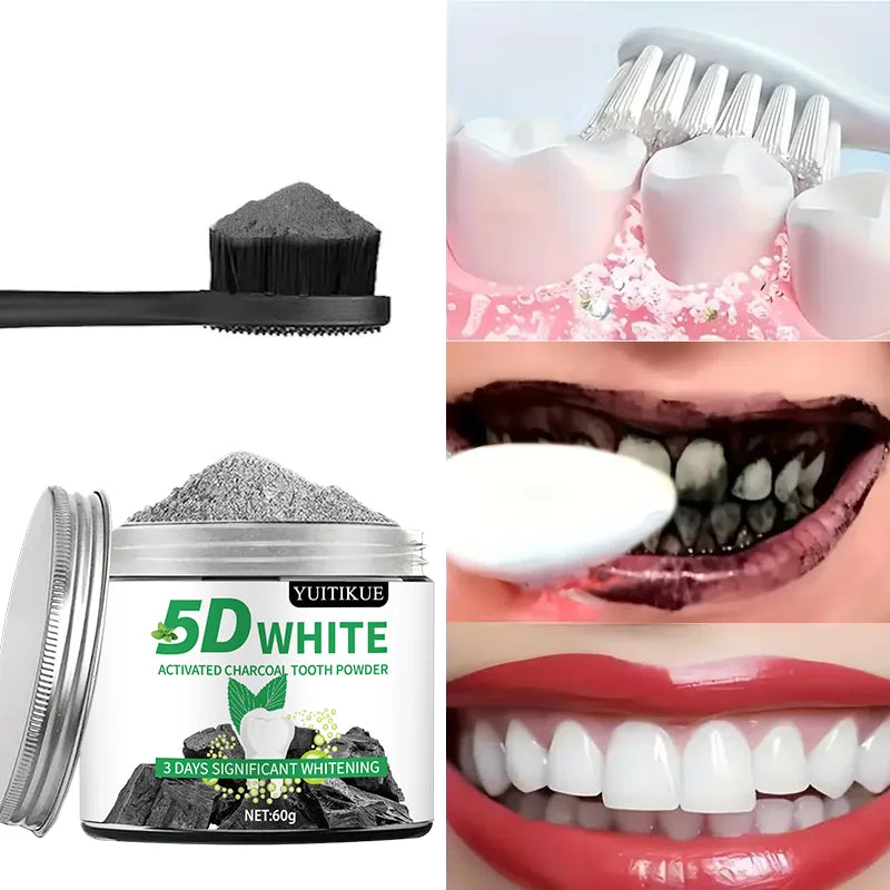 5D White Activated Charcoal Tooth Powder Natural Teeth Whitener 60g
