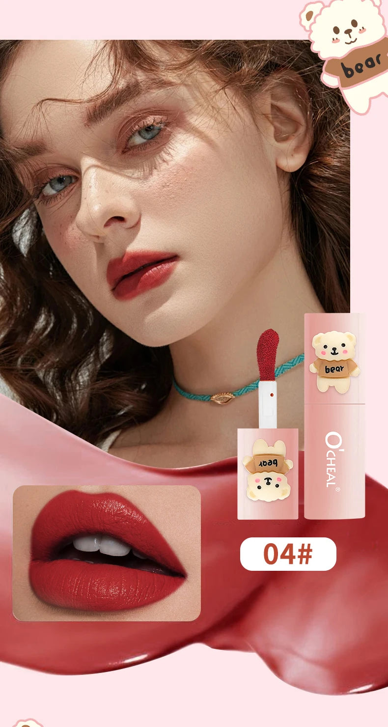 O'CHEAL Teddy Bear Matte Lip Gloss Waterproof Long Lasting Lipstick
