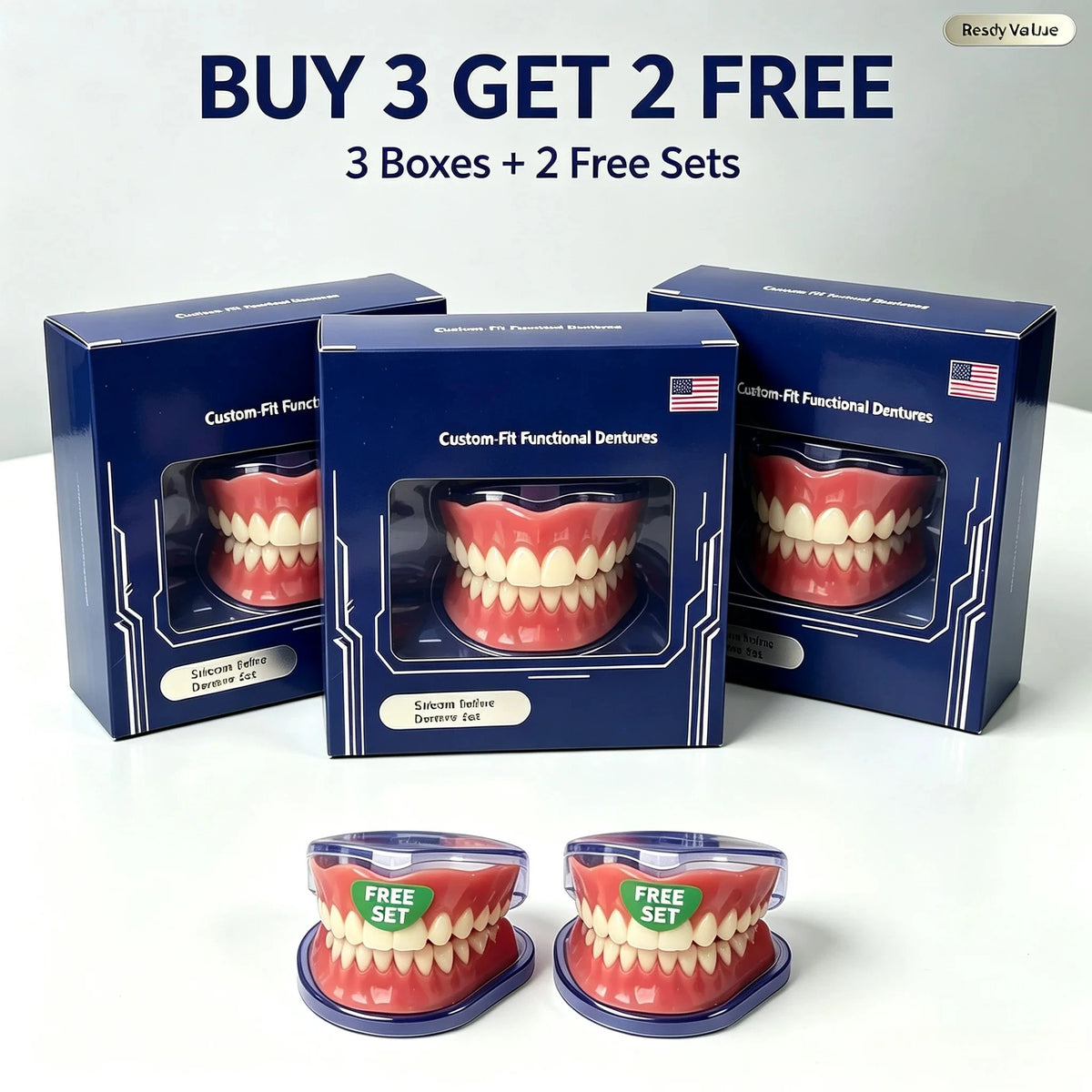 Full-Mouth Silicone Denture Set for Natural Smile