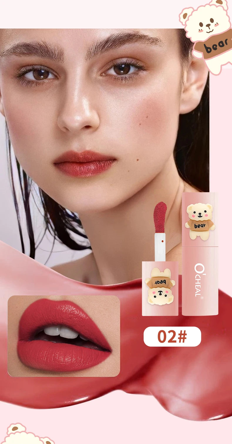 O'CHEAL Teddy Bear Matte Lip Gloss Waterproof Long Lasting Lipstick