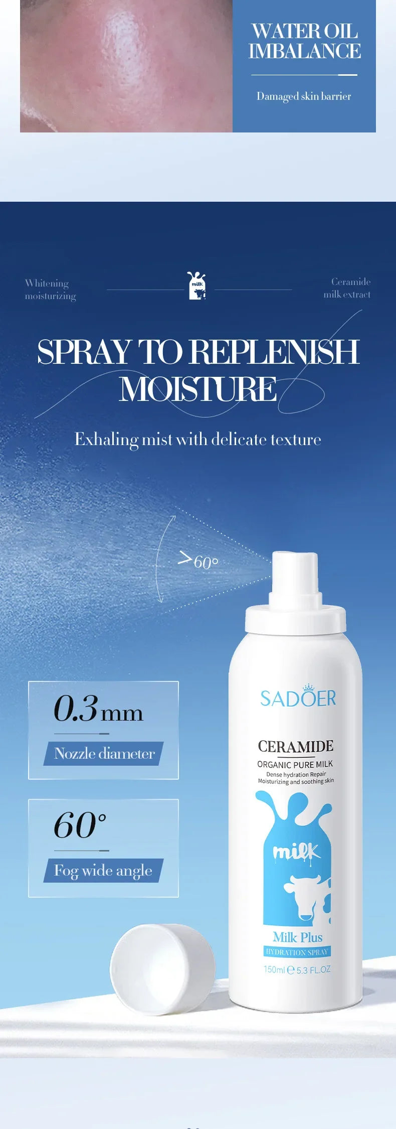 SADOER Ceramide Hydrating Spray Facial Toner and Moisturizing Mist Set