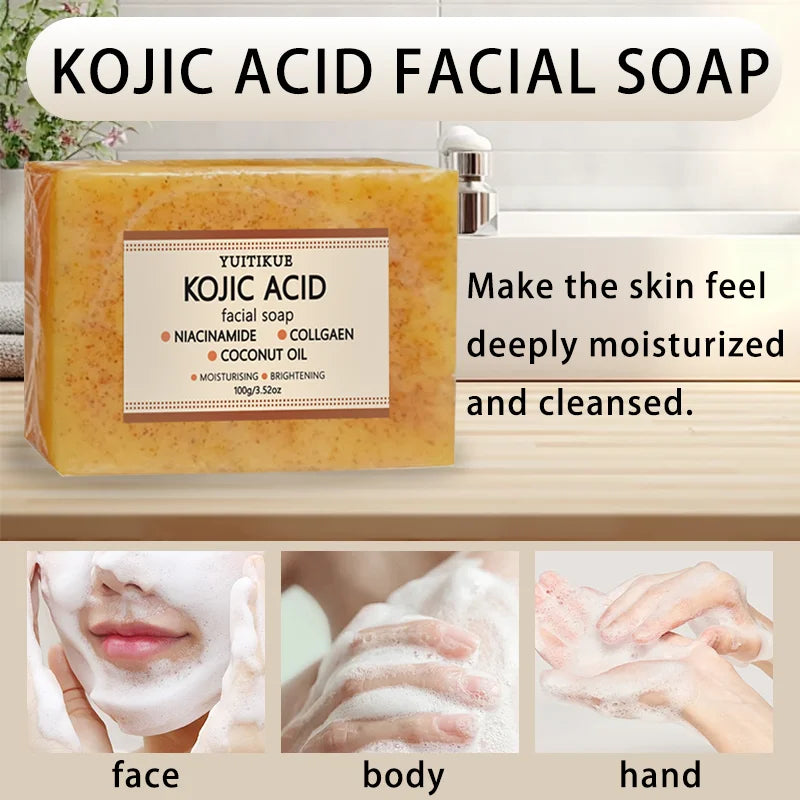 YUITIKUE Kojic Acid Facial Soap Brightening Cleansing Bar with Collagen