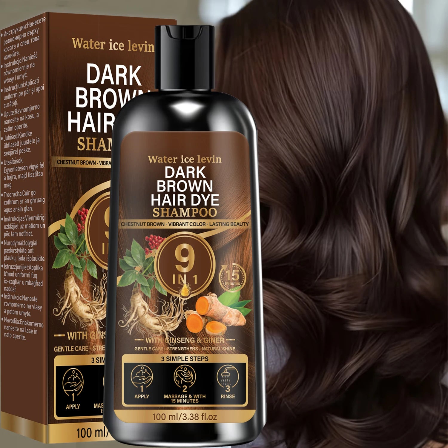 Dark Brown Hair Dye Shampoo with Biotin Keratin and Ginseng 100g - 7