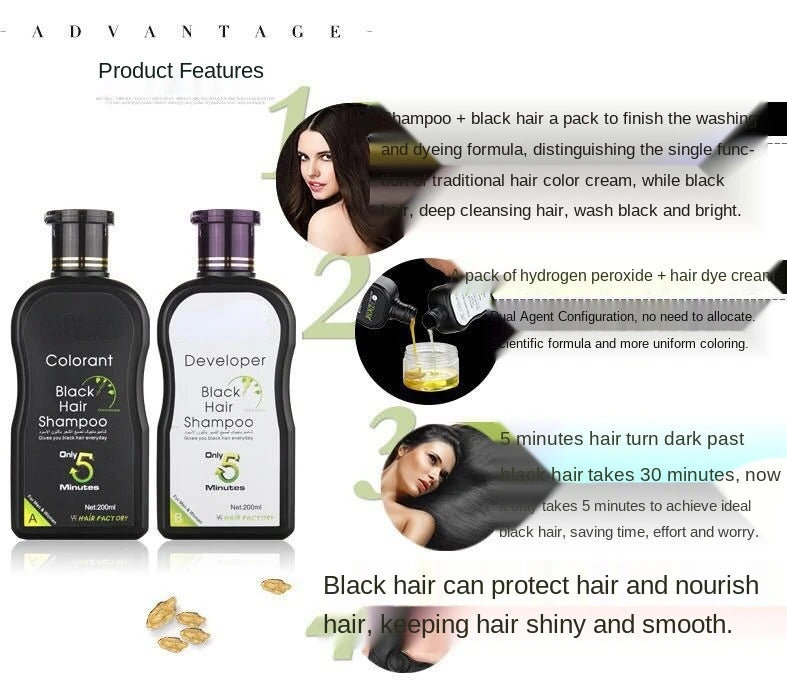 Dexe Black Hair Dye Shampoo Instant Natural Color Restorer 400ml