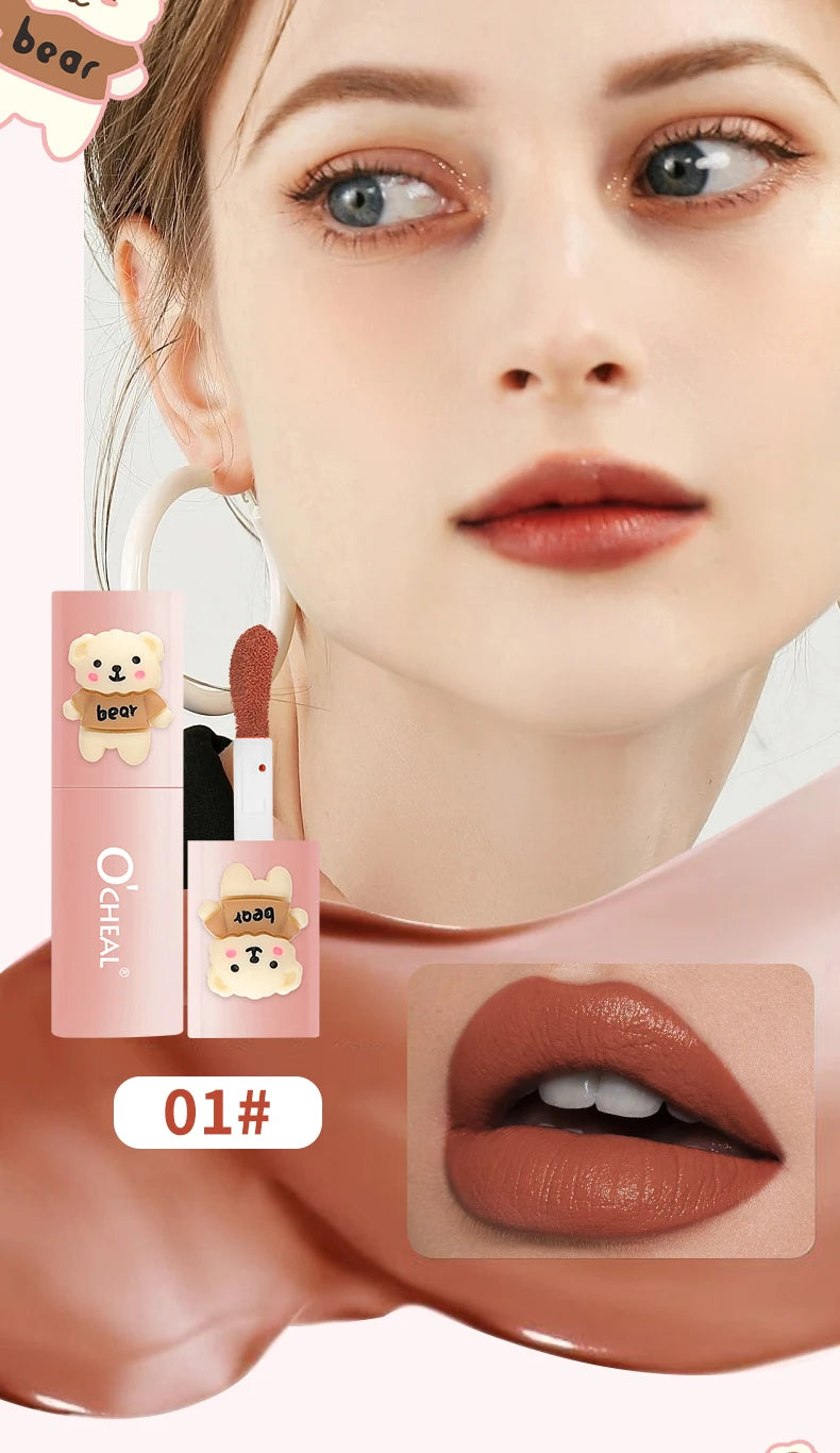 O'CHEAL Teddy Bear Matte Lip Gloss Waterproof Long Lasting Lipstick