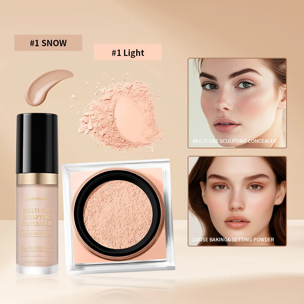 Face Concealer and Matte Setting Powder Makeup Set - 13