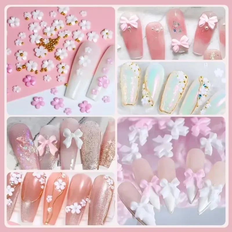 3D Mixed Nail Art Decorations with Bows Flowers and Pearls
