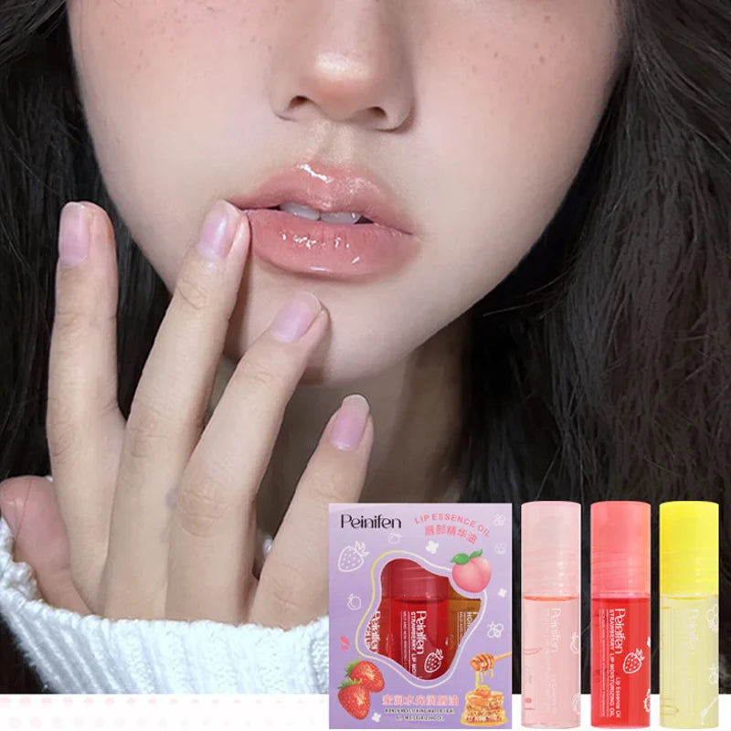 3 Pack Fruity Lip Oil Set Moisturizing Gloss and Hydrating Lip Balm