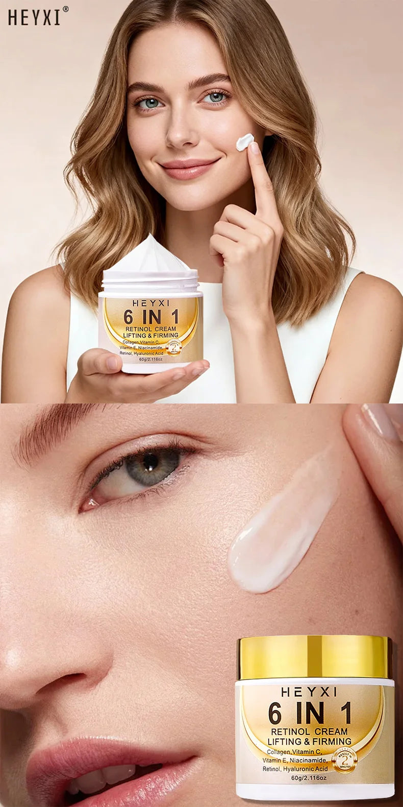 Heyxi 6-in-1 Retinol Face Cream Anti-Aging Moisturizer and Firming Lotion - 8
