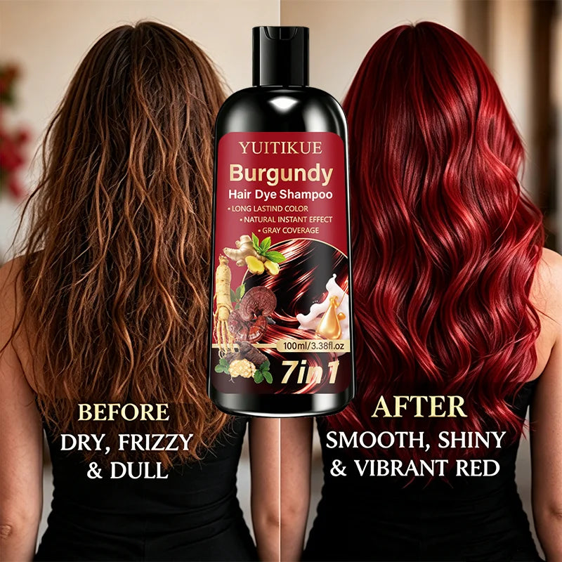 7 In 1 Burgundy Hair Dye Shampoo Instant Gray Coverage 100ml