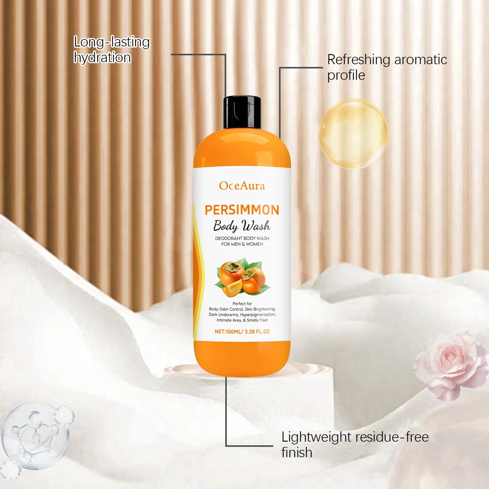 Persimmon Extract Body Wash Odor Control and Skin Brightening Shower Gel