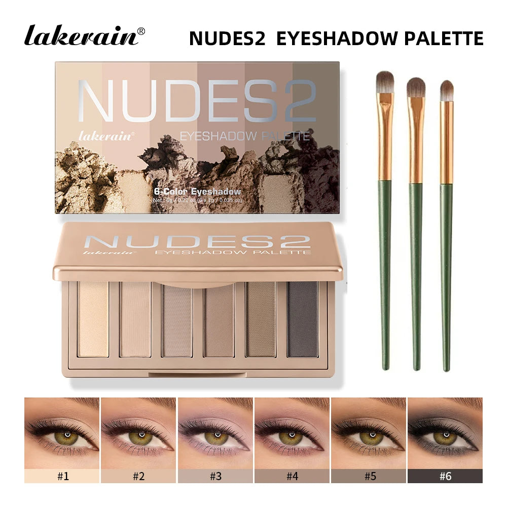 6-Color Matte Eyeshadow Palette with Brush Set - 1