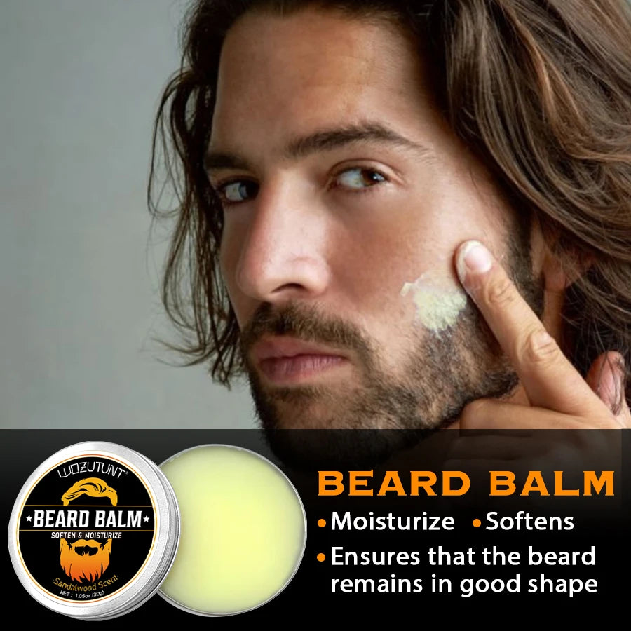 Beard Grooming Kit Sandalwood Beard Oil Balm and Black Shampoo Soap - 4