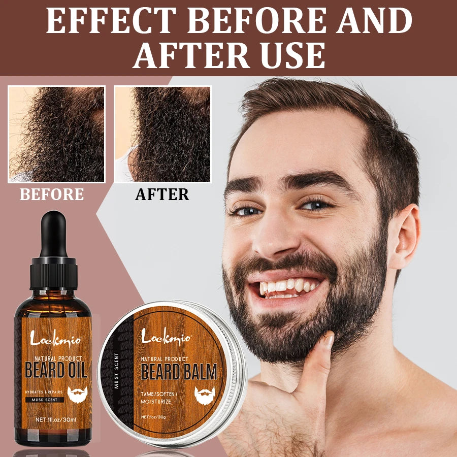 Lockmio Natural Musk Beard Oil and Balm Grooming Kit for Men
