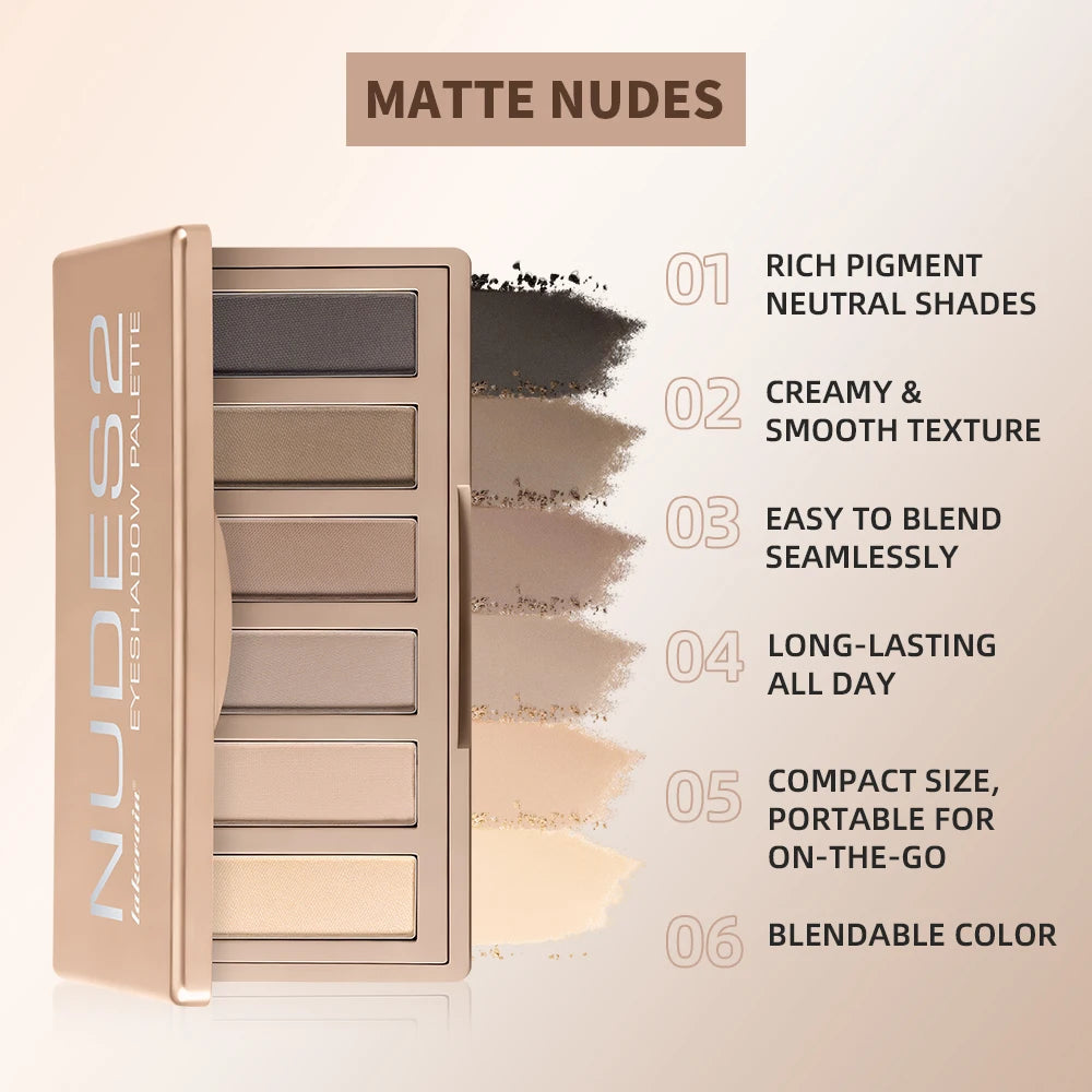 6-Color Matte Eyeshadow Palette with Brush Set - 3