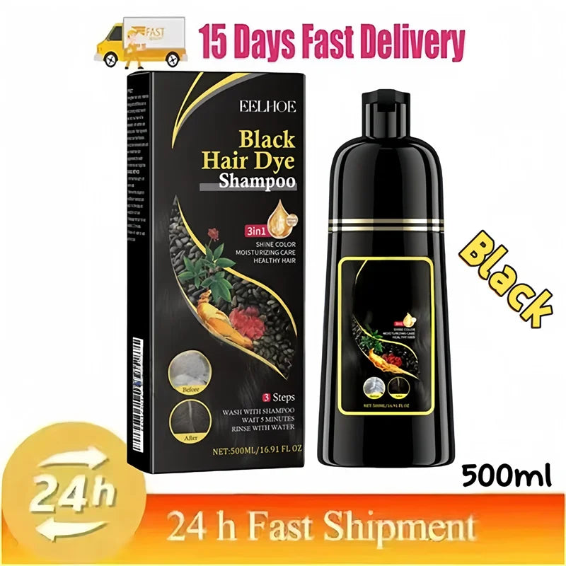 3 in 1 Black Hair Dye Shampoo for Gray Hair Coverage