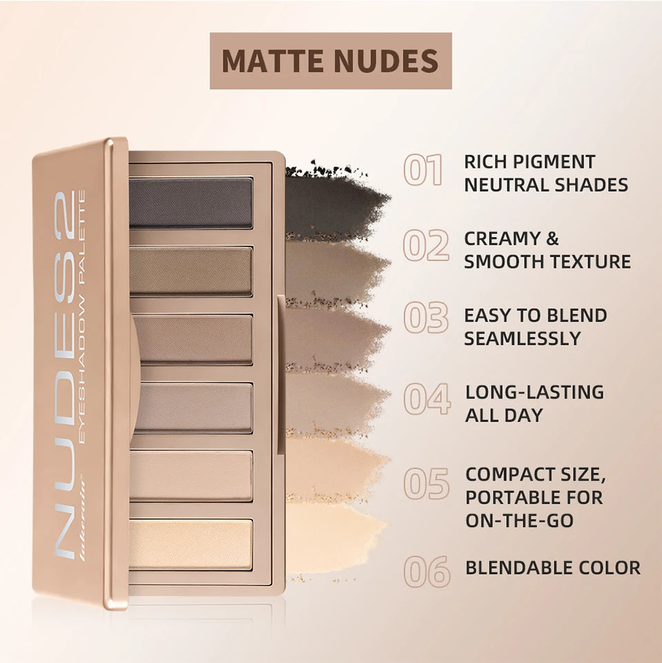 6-Color Matte Eyeshadow Palette with Brush Set