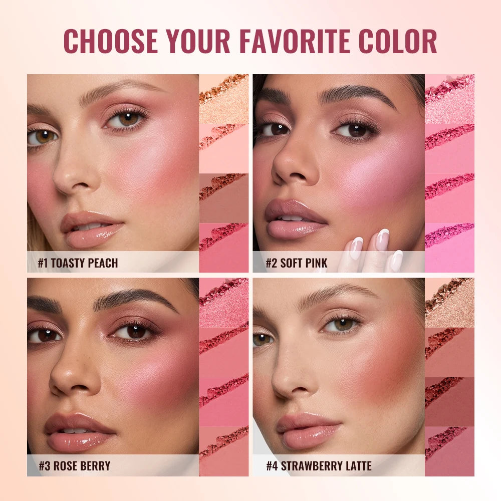 4-Color Matte Pigmented Blush Palette with Brush - 4