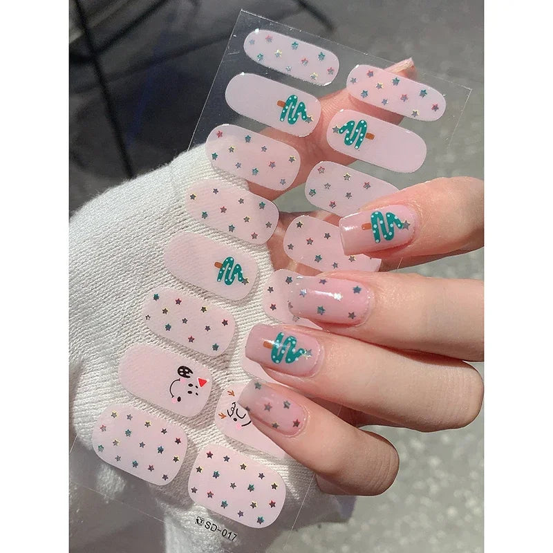 Christmas Semi-Cured Gel Nail Wraps with Winter Snowflake Designs