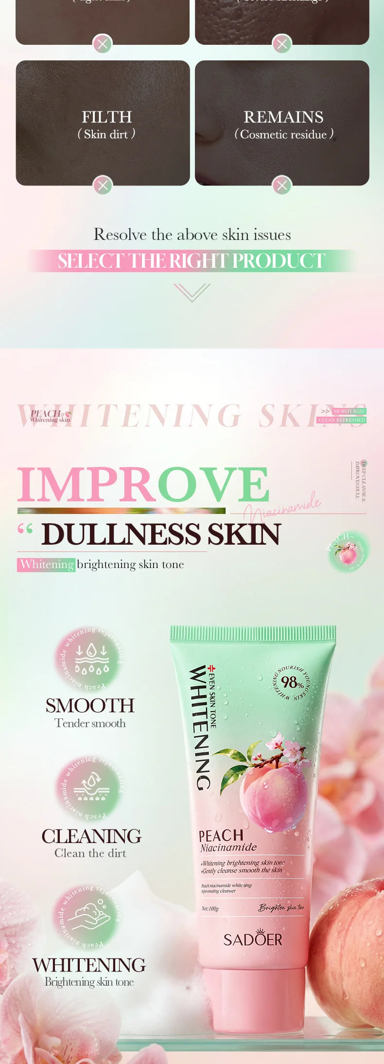 SADOER Peach Niacinamide Facial Cleanser Brightening Face Wash 100g