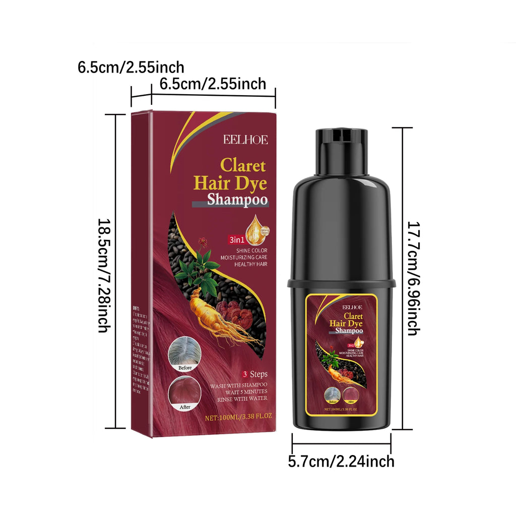 3 In 1 Wine Red Hair Dye Shampoo Natural Herbal Instant Color 100ml
