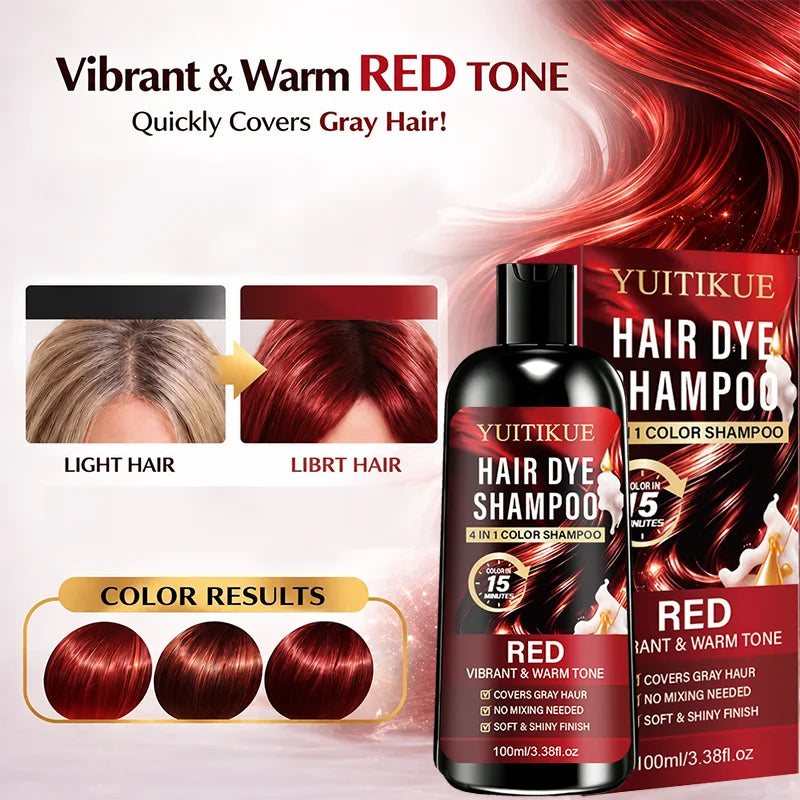 YUITIKUE 4-in-1 Red Hair Dye Shampoo Fast Grey Coverage 100ml - 5