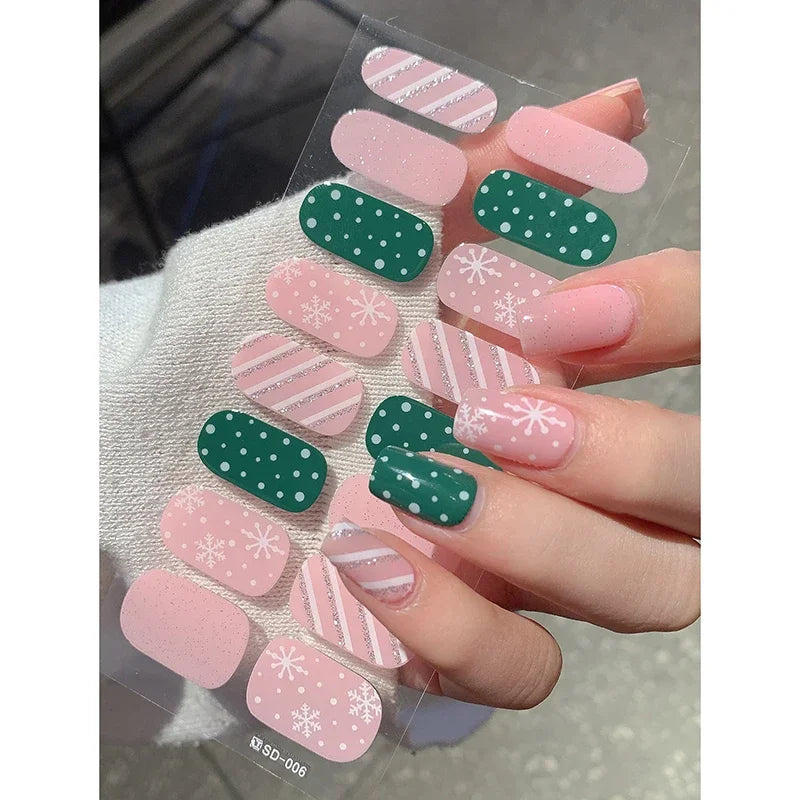 Christmas Semi-Cured Gel Nail Wraps with Winter Snowflake Designs - 27