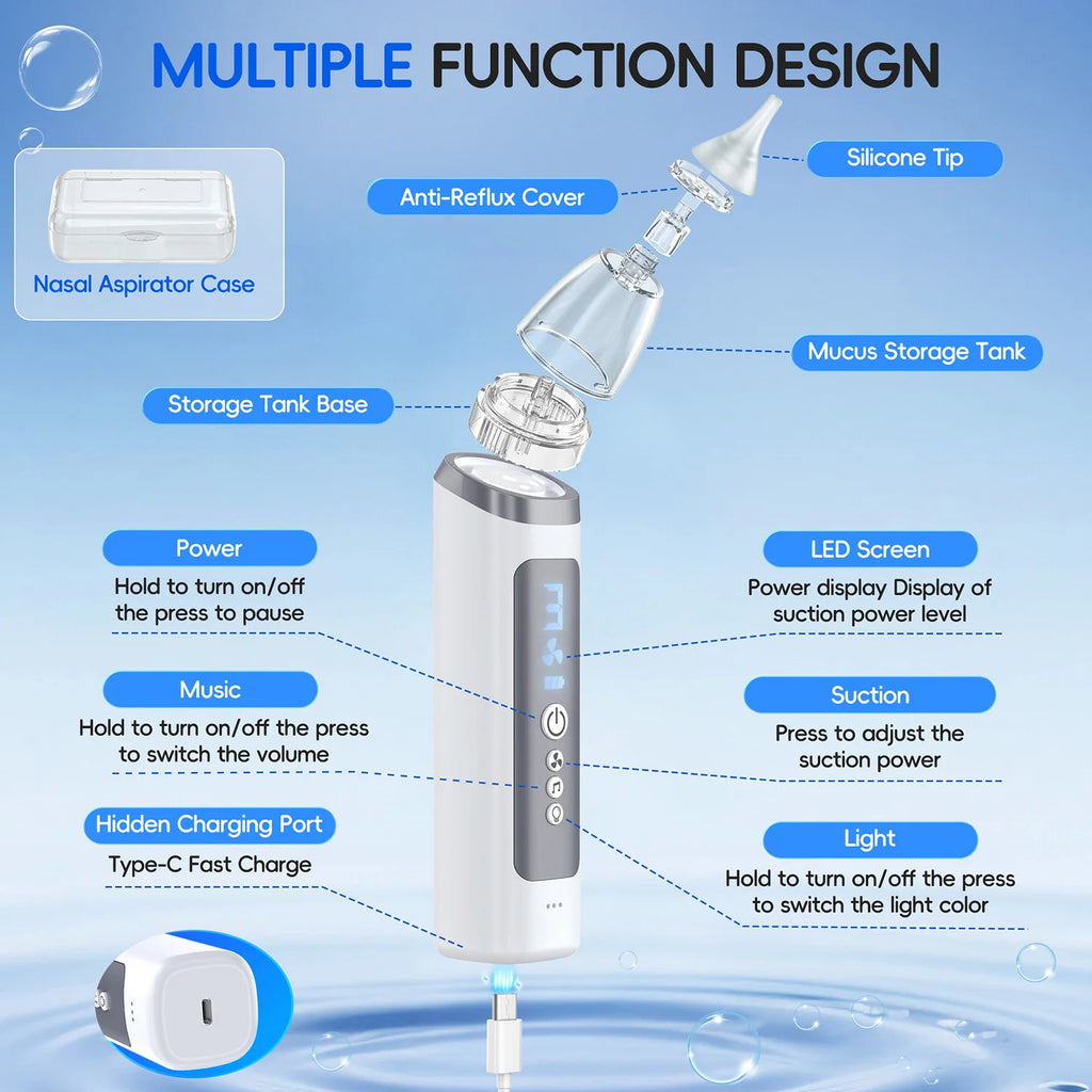 Electric Baby Nasal Aspirator with Music and Adjustable Suction