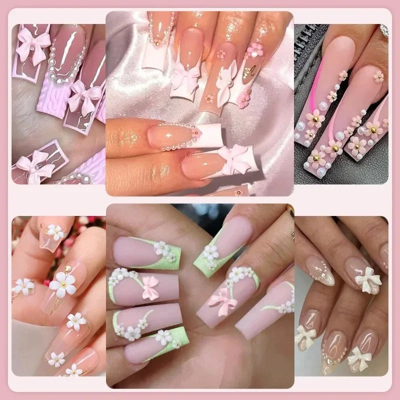 3D Mixed Nail Art Decorations with Bows Flowers and Pearls - 2