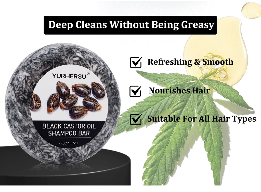 Yurhersu Black Castor Oil Shampoo Bar 2-in-1 Hair Cleanser 60g