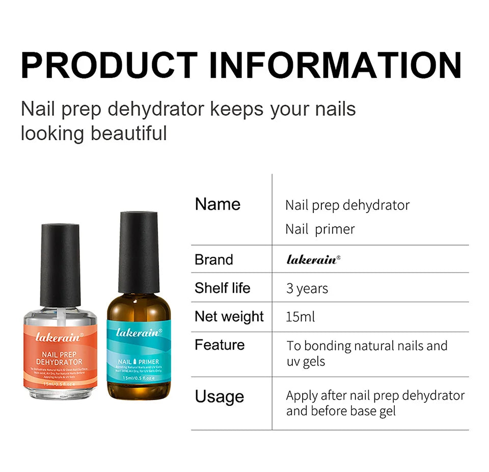 Nail Prep Dehydrator and Primer Set for Long-Lasting Gel Manicure - 15