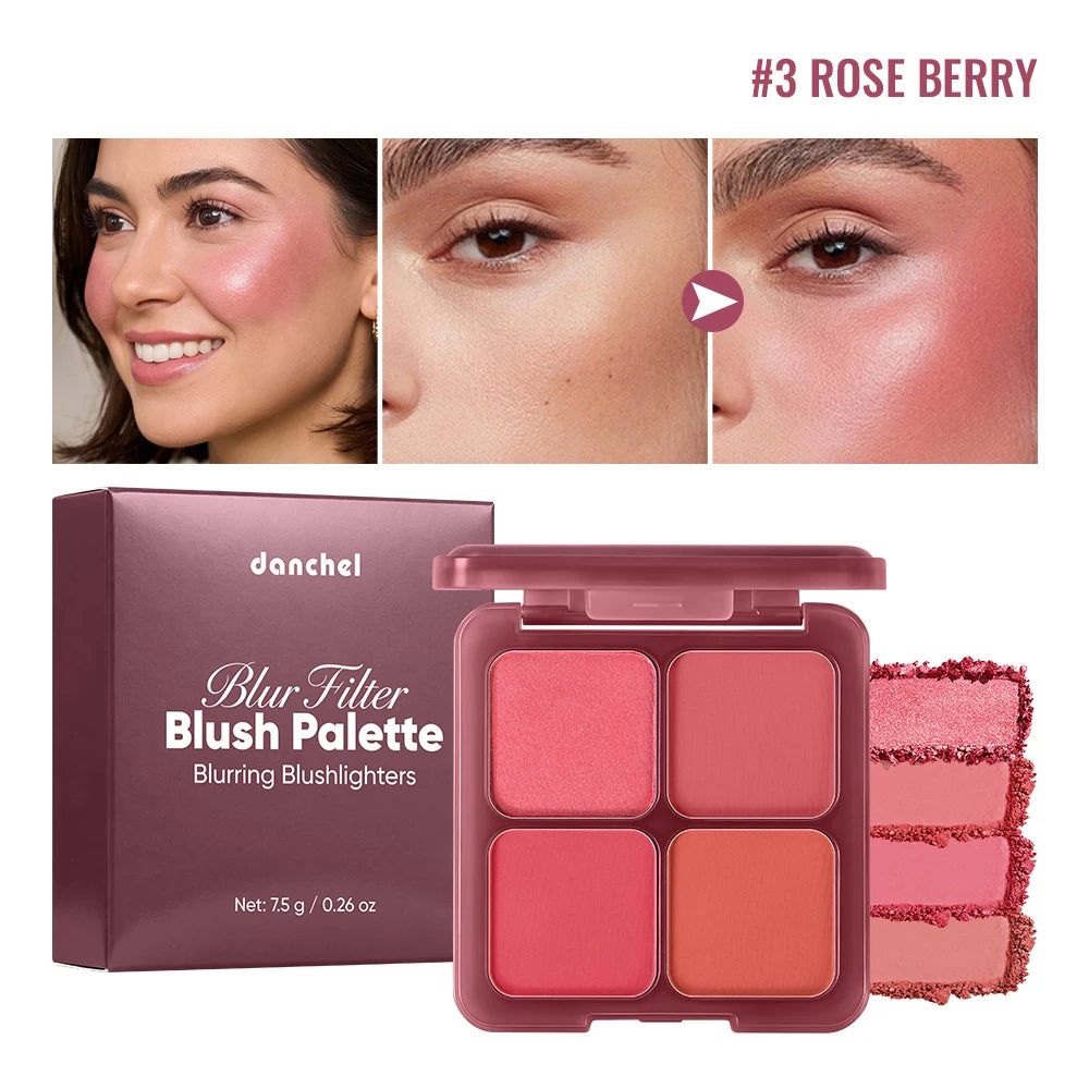 4-Shade Soft Focus Blush and Highlighter Palette - 1