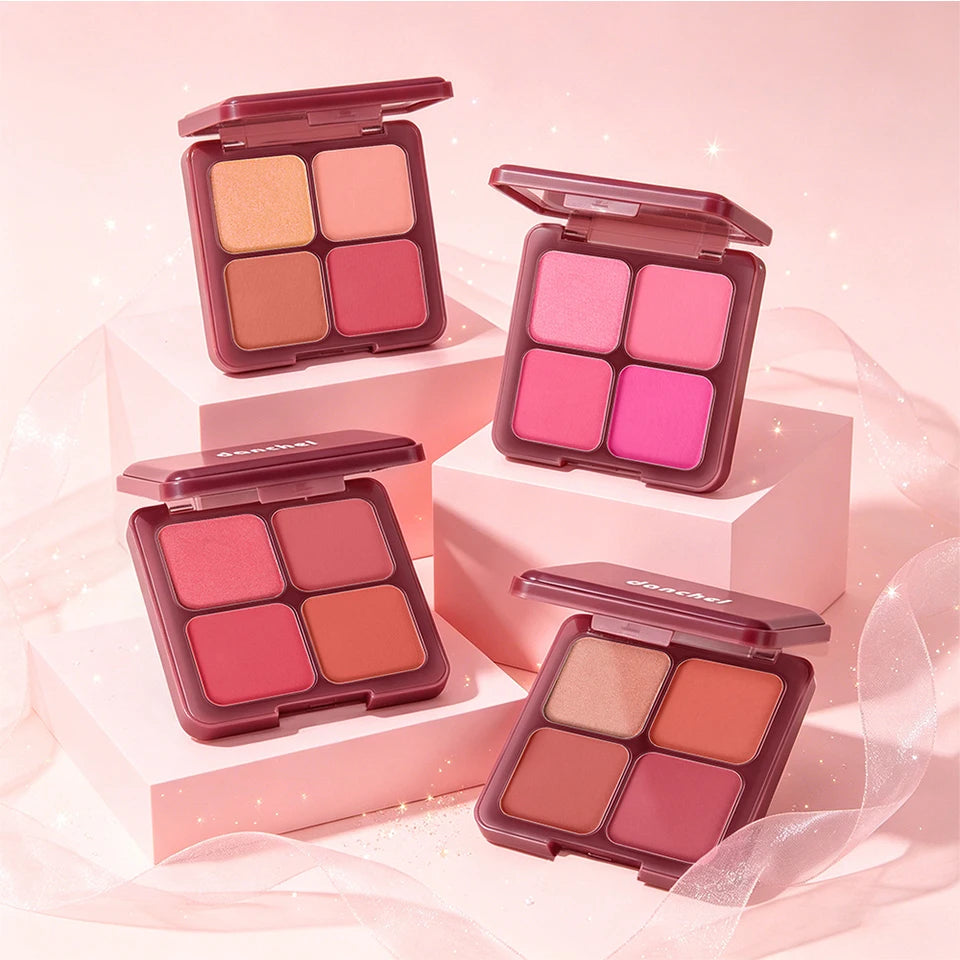4-Color Matte Pigmented Blush Palette with Brush