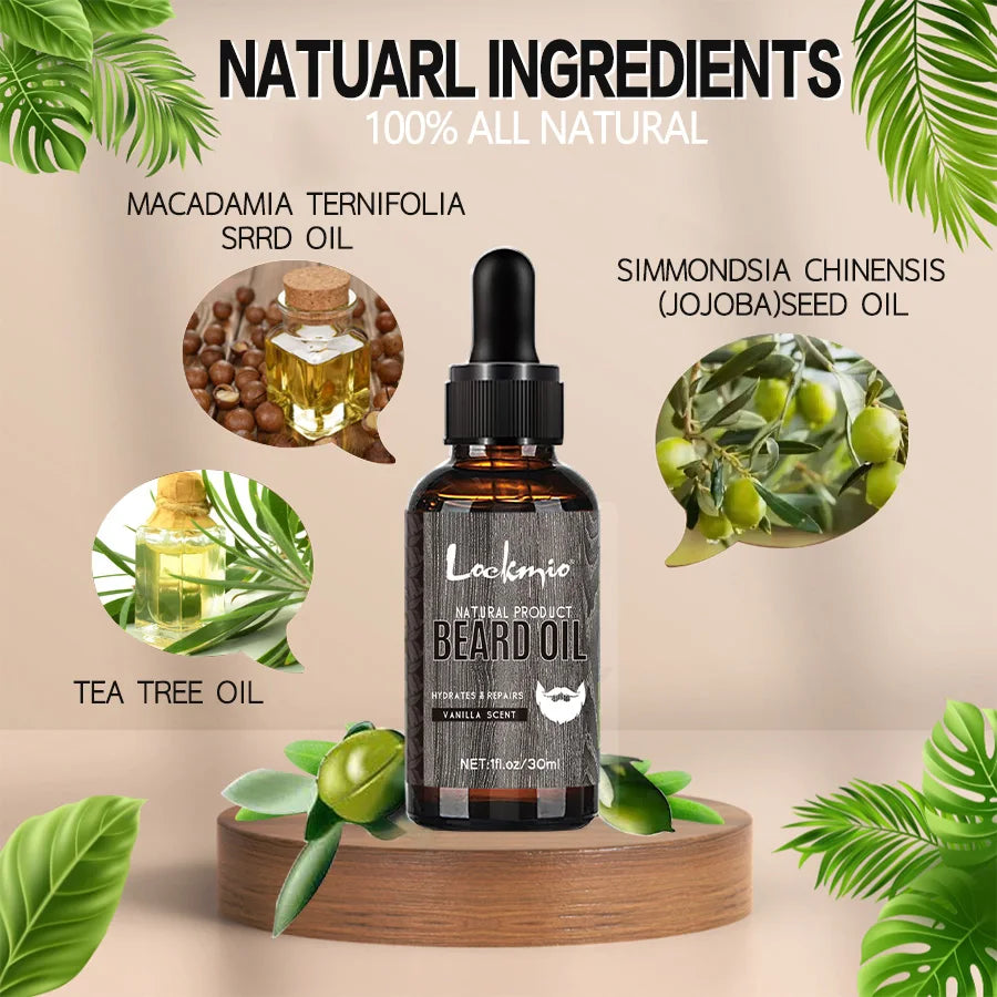LOCKMIO 2pcs Natural Beard Oil Vanilla Scent Growth and Softening Serum