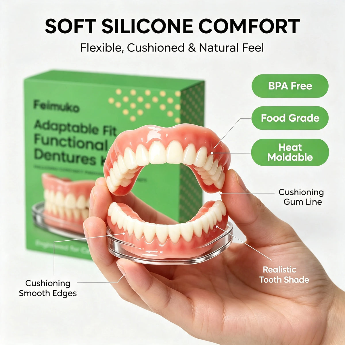 Snap-On Silicone Cosmetic Dentures for Instant Realistic Smile